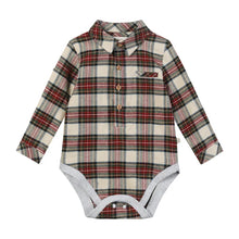 Load image into Gallery viewer, Plaid baby bodysuit with long sleeves on a white background