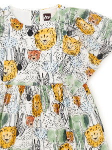 Butterfly Sleeve Twirl Dress - Safari Toile