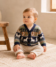 Load image into Gallery viewer, Western Jacquard Knit Baby Cardigan - Navy