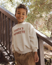 Load image into Gallery viewer, Relaxed Sweatshirt in Santa's Favorite, heather grey on a boy on outdoor stairs