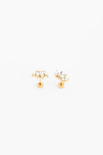 Load image into Gallery viewer, Pair of gold-tone crawler stud earrings with clear marquise-shaped stones and round flat backs on a white background.