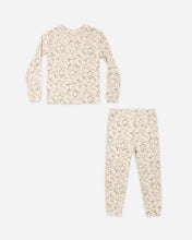 Load image into Gallery viewer, Organic Long Sleeve PJ Set in Holly Fleur, top and pants laid flat