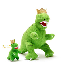 Load image into Gallery viewer, Knitted King T Rex Dinosaur With Crown Green Plush Toy
