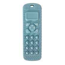 Load image into Gallery viewer, Pale blue teether in the shape of a TV remote. Shown on a white background.