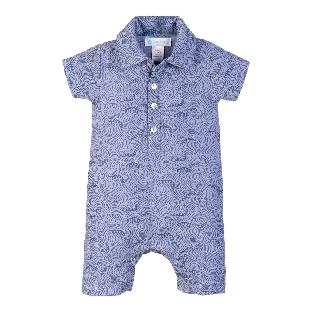 Polo Romper - Stormy Waves On Periwinkle