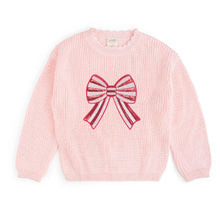 Load image into Gallery viewer, Candy Cane Swirl Sequin Bow Patch Sweater