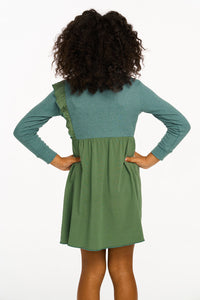 Linen Rib + Heirloom Woven Dress - Forest Green