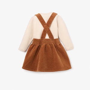 Rust Corduroy Skirt with Straps + Bodysuit