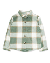 Load image into Gallery viewer, Green and white plaid shirt on a white background