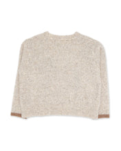 Load image into Gallery viewer, A cropped, long-sleeve knit sweater in a heathered cream-beige color, shown from the back against a plain white background.