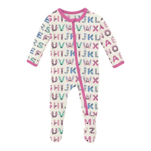 Print Footie With 2 Way Zipper - Natural ABC Monsters