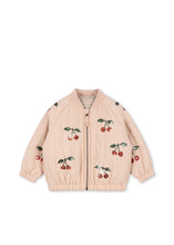 Load image into Gallery viewer, Pink bomber jacket with cherry embroidery on a white background
