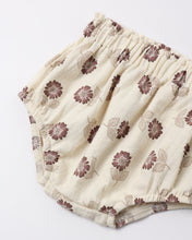 Load image into Gallery viewer, Cream-colored cotton bloomers with an elastic waistband, featuring an all-over floral print in muted brown and beige tones.