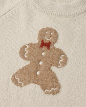 Load image into Gallery viewer, Relaxed Raglan Sweater in Gingerbread Man, cream, close-up of the gingerbread man knit
