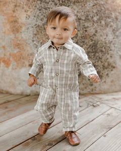 Collared Baby Jumpsuit - Pewter Plaid