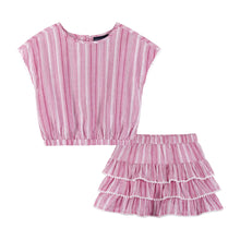 Load image into Gallery viewer, Smocked Top And Tiered Shirt Set - Pink Striped
