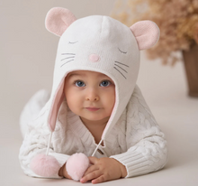 Load image into Gallery viewer, Whisper White Mouse Aviator Hat 3-9M