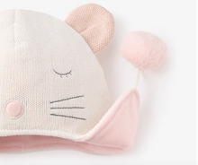 Load image into Gallery viewer, Whisper White Mouse Aviator Hat 3-9M