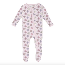 Load image into Gallery viewer, Baby onesie with heart pattern on a white background