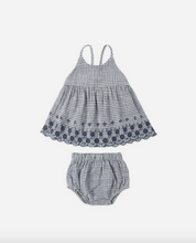 Load image into Gallery viewer, Children's gingham dress and bloomers set on a white background