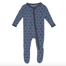 Load image into Gallery viewer, Blue baby onesie with vehicle pattern on a white background