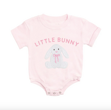 Load image into Gallery viewer, Pink baby onesie with 'Little Bunny' text and graphic on a white background