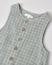 Load image into Gallery viewer, Gray sleeveless shirt with wooden buttons on a white background