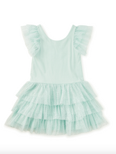 Load image into Gallery viewer, Mint green dress with ruffled layers on a white background