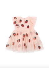 Load image into Gallery viewer, Pink dress with strawberry pattern on a white background