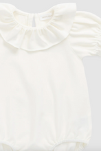 Load image into Gallery viewer, White blouse with ruffled collar on a light gray background
