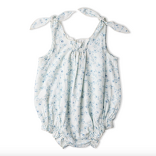 Load image into Gallery viewer, Floral baby romper with tie straps on a white background
