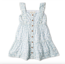 Load image into Gallery viewer, Light blue floral dress with button details on a white background