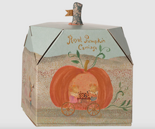 Load image into Gallery viewer, Cardboard pumpkin carriage with illustrations on a white background