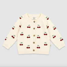 Load image into Gallery viewer, Cherry Embroidered Sweater Knit Baby Cardigan (Organic) - Natural