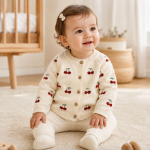 Load image into Gallery viewer, Cherry Embroidered Sweater Knit Baby Cardigan (Organic) - Natural