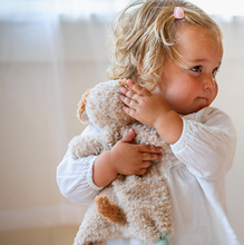 Load image into Gallery viewer, Child holding a plush dog indoors