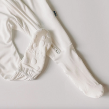 Load image into Gallery viewer, Print Layette Ruffle Footie With 2 Way Zipper - Natural Hippo
