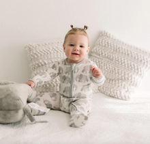 Load image into Gallery viewer, Print Footie With 2 Way Zipper - Natural Elephants