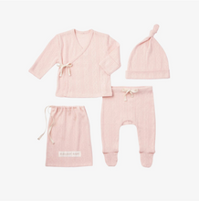 Load image into Gallery viewer, NB Pink “Made With Love” Pointelle Layette Bag Set
