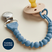 Load image into Gallery viewer, Sweetie Strap Silicone One-Piece Pacifier Clips Blue Beaded