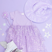 Load image into Gallery viewer, Lilac Star And Moon Halloween Short Sleeve Tutu Dress