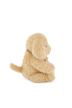 Load image into Gallery viewer, Side view of Honey the Puppy plush, showing its floppy ear, rounded muzzle, and short tail on a white background.
