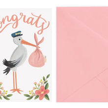 Load image into Gallery viewer, Stork Congrats Pink Card + Envelope