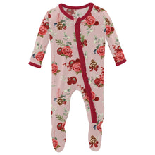 Load image into Gallery viewer, Print Muffin Ruffle Footie With 2 Way Zipper - Baby Rose Holiday Floral