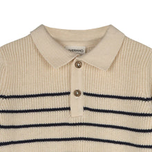 Load image into Gallery viewer, Classic Stripe Polo Sweater Knit Baby Pullover & Pant Set Natural/Navy Blue
