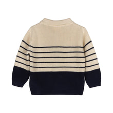 Load image into Gallery viewer, Classic Stripe Polo Sweater Knit Baby Pullover & Pant Set Natural/Navy Blue