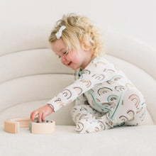Load image into Gallery viewer, Print Muffin Ruffle Footie w/2 Way Zipper - Earthy Rainbows