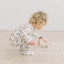 Load image into Gallery viewer, Print Muffin Ruffle Footie w/2 Way Zipper - Earthy Rainbows