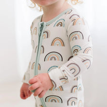 Load image into Gallery viewer, Print Muffin Ruffle Footie w/2 Way Zipper - Earthy Rainbows