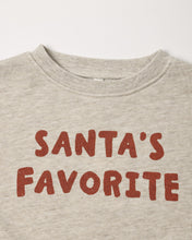 Load image into Gallery viewer, Relaxed Sweatshirt in Santa's Favorite, heather grey, close-up of the Santa's Favorite lettering